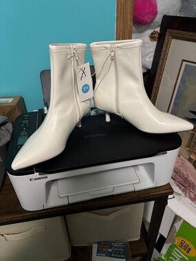 a new day White Pointed Toe Stiletto Ankle Boots